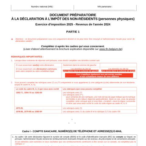 Aperçu du document non residents doc preparatoire partie 1 2025 — Explications et documents préparatoires, Belgique (CERFA n°non-residents-doc-preparatoire-partie-1-2025)
